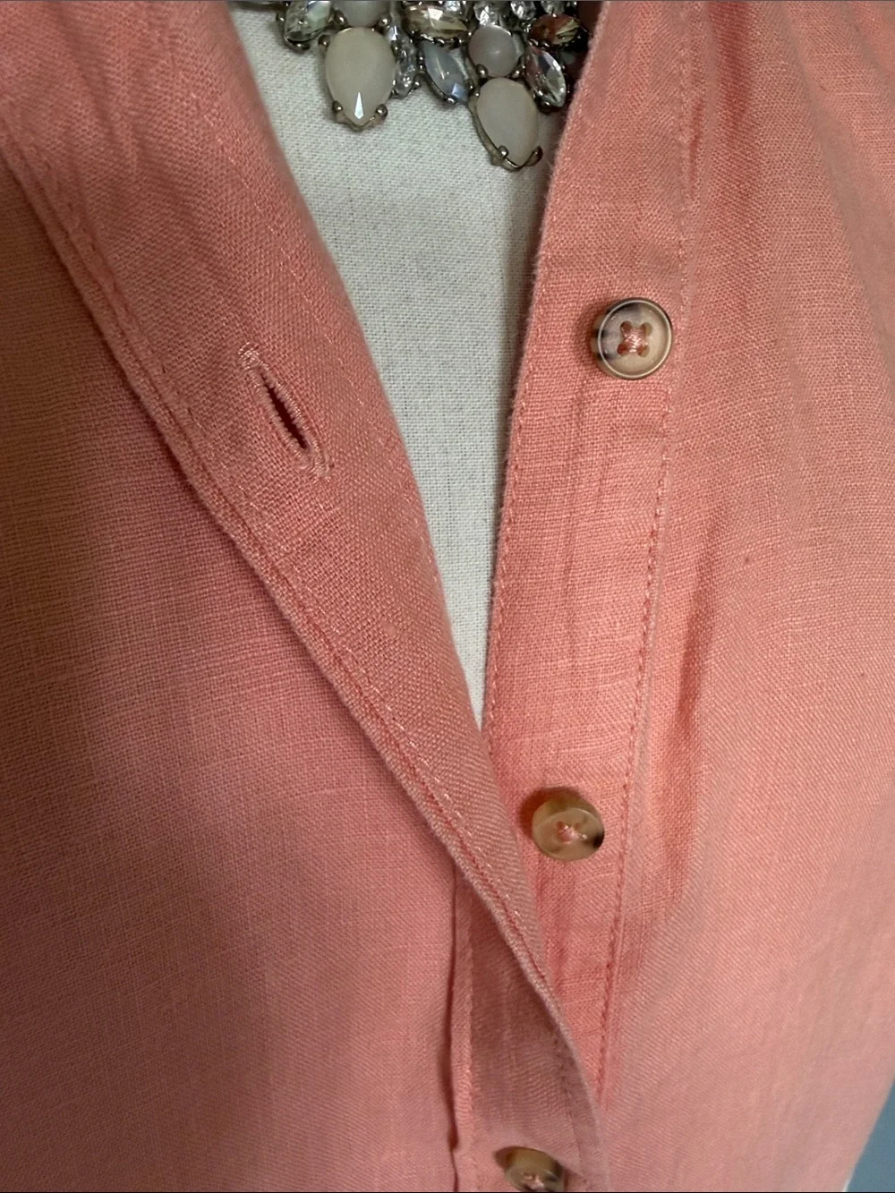 J. Crew Coral Button-Front relaxed linen Shirt Dress